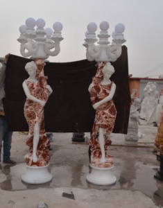 Décoration <span class=keywords><strong>de</strong></span> jardin extérieur Produit en usine Pierre beige Éclairage Marbre blanc Statues grecques européennes Lampadaire - Product Image 2