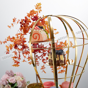 Support de présentation de gâteau vertical moderne en acier inoxydable doré de luxe pour buffet, fête, hôtel, mariage, banquet - Product Image 3