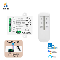 Interrupteur intelligent Ewelink WiFi compatible Google Home et Alexa, relais de contact sec 2 canaux AC110V 220V, télécommande sans fil pour éclairage et ventilateur