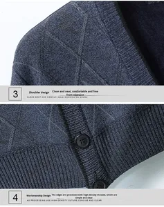 เสื้อสเวตเตอร์ผู้ชายมาใหม่ เสื้อคาร์ดิแกนผู้ชายวัยกลางคน แขนยาว ติดกระดุม คอวี ผ้าหนา เสื้อถักนิตติ้งผู้ชาย เสื้อคาร์ดิแกนแบบสั่งทำ - Product Image 4