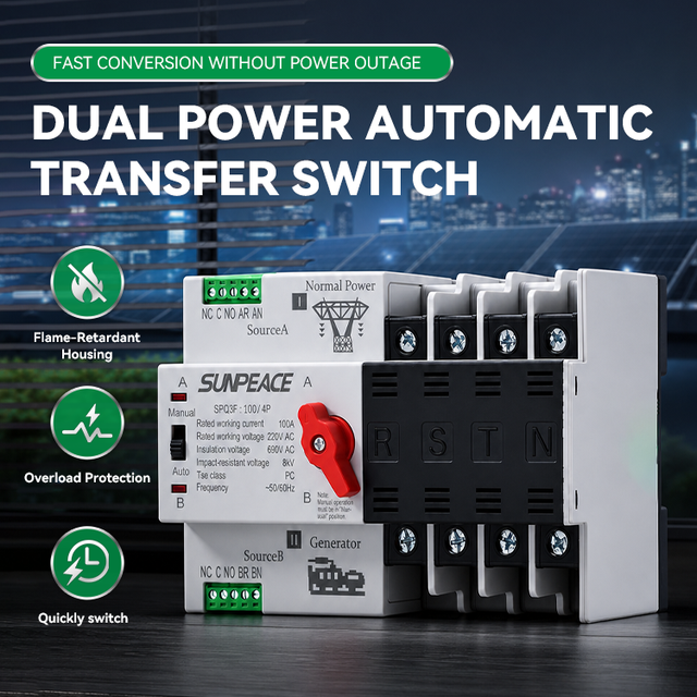 DC AC ATS Automatic Transfer Switch Dual Power Changeover Transfer Switch 63A 100A 110V 220V 230V for Generator Solar System