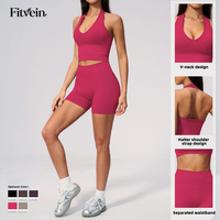 Ensembles de yoga essentiels anti-choc à col halter, shorts de sport taille haute, shorts de course