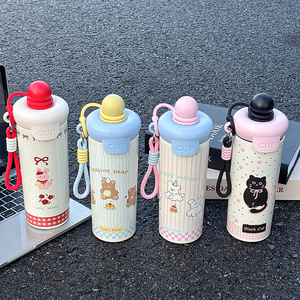 <b>Cute</b> Rabbit And <b>Bear</b> Insulated Tumbler 500Ml Stainless Steel Portable Water Bottle For Girls Students Back To School - Product Image 2