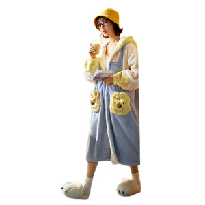 Camicia <span class=keywords><strong>da</strong></span> <span class=keywords><strong>notte</strong></span> <span class=keywords><strong>invernale</strong></span> <span class=keywords><strong>da</strong></span> <span class=keywords><strong>donna</strong></span> in pile corallo caldo e ispessito, termica, con cappuccio, Home Heat Storage Poop-Poop Bear - Product Image 5