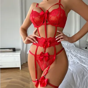 Roter Bogen durchschauen Bondage erotische sexy Dessous Spitze Bügel-BH für reife Frauen sexy Unterwäsche Set Lenceria Erotik
