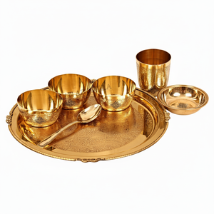 IndianArtVilla Juego de cena en relieve de latón puro, Vajilla-7 piezas diseño tradicional, 12 "pulgadas - Product Image 1