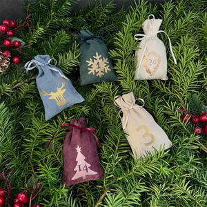 Bolsas con Calendario de Adviento para Navidad, 24 Uds., bolsas colgantes de arpillera con cordones para el hogar, fiesta temática de Navidad, sacos de relleno de dulces DIY, decoración - Product Image 2