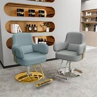 Fauteuil de Salon de Coiffure Pivotant Hydraulique en Cuir PU avec Cadre Doré Clair pour Barbier