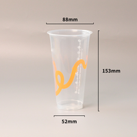 Gobelet à jus d'ananas jetable en PP personnalisé avec logo, grand format pour parfait et boba, avec couvercle plat et poignée réutilisable, 7 oz et 12 oz, 90 mm