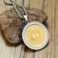 Pendentif en acier inoxydable rotatif créatif Zodiac Huit Trigrammes Gravé Spinning Round Plate Gossip Collier Esthétique Homme