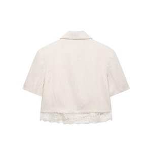 Conjunto de Blazer Corto con Ribete de Encaje y Pantalones Cortos Plisados para Mujer, Traje de Dos Piezas para Oficina, OEM/ODM por Fábrica de Ropa China - Product Image 3