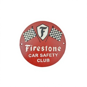 Panneau mural décoratif Firestone Car Safety Club, forme ronde, plaque personnalisée, enseignes métalliques faites à la main, support OEM - Product Image 1