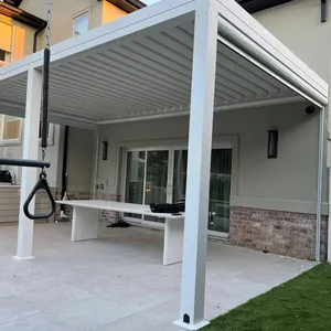Elegant Louver Garden Pergola with Powder Coated Frame & Nature Pressure Treated Wood Includes Arbours & Bridge Product