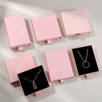 Boîte à bijoux coulissante rose poudré avec tiroir, plusieurs tailles, poignée en tissu, intérieur en velours noir, lot de 6, vente en gros directe usine