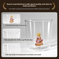 Cadeau de Noël, tasse en verre, verre borosilicate de haute qualité, 350 ml, tasse à café avec motif d'arbre de Noël, réutilisable pour les boissons chaudes/froides, tasses en verre