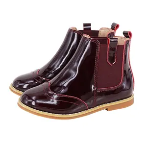 New Design Burgundy Patent Leather Ankle Kids Girls Winter Chelsea Boots