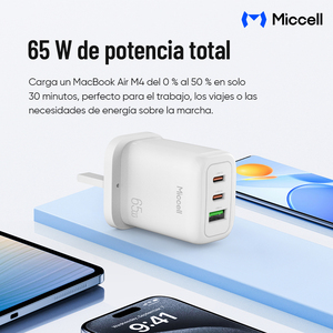 Cargador Rápido Compacto Miccell de 65W GaN con Puerto USB-<span class=keywords><strong>C</strong></span> Dual para Laptop, <span class=keywords><strong>Tel</strong></span>éfono y Viajeros - Product Image 4