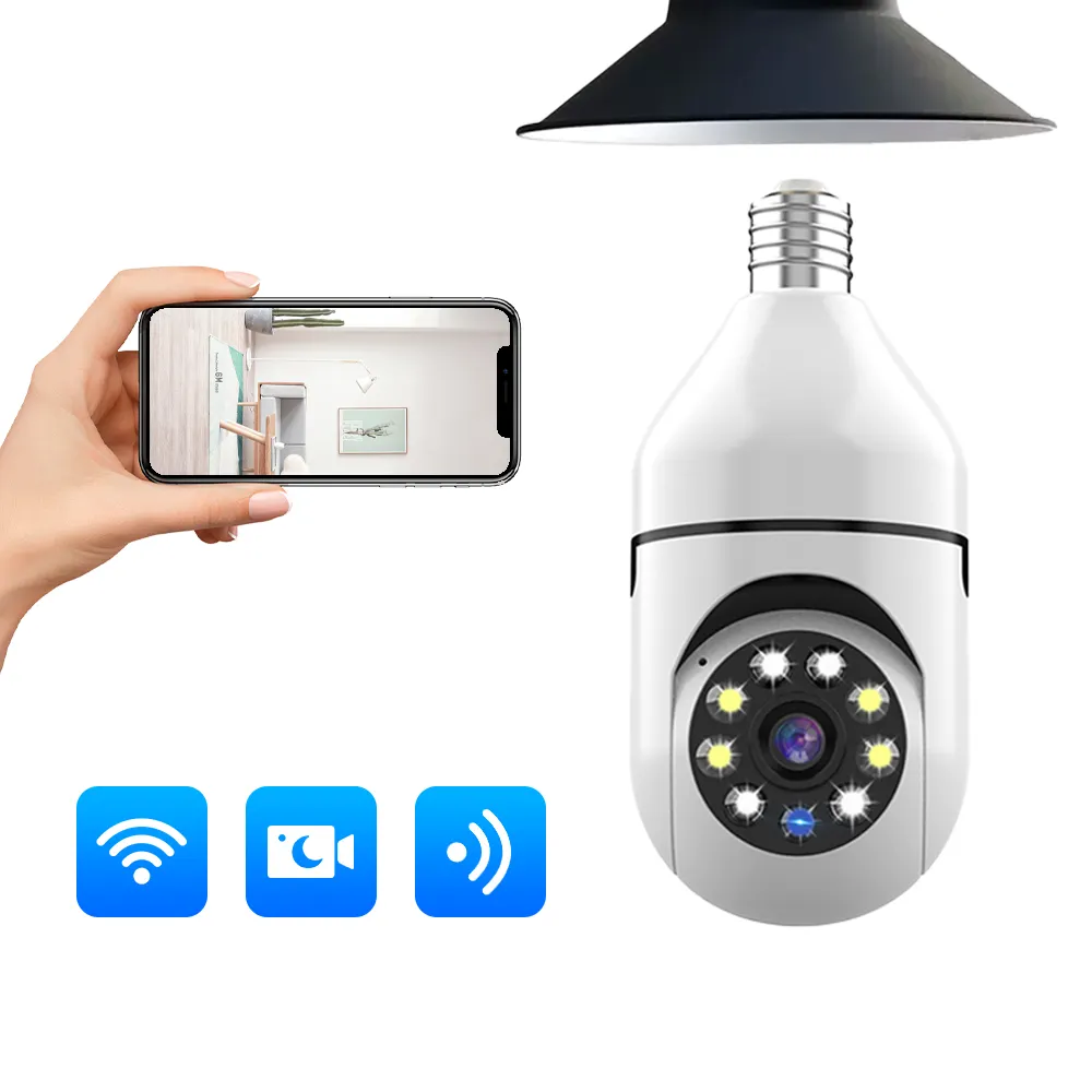 1080p High definition night vision wireless bulb lamp camera auto tracking 360 degree wifi cctv security light bulb ptz camera