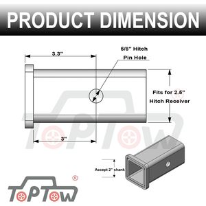 Adaptateur de attelage Toptow, manchon réducteur de 2-1/2 à 2 pouces avec goupille et clip pour remorque de camion - Product Image 2