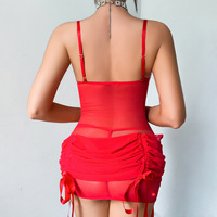 Set Lingerie Mini Dress Wanita Deeplove Bahan Mesh Transparan dengan Detail Bunga 3D, Korset Pinggang, dan Thong Grosir OEM