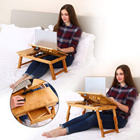 Combohome Plateau de lit pour ordinateur portable grande taille, table de lit réglable en bambou avec ventilateur USB, plateau de lit pliable avec tiroir pour ordinateur