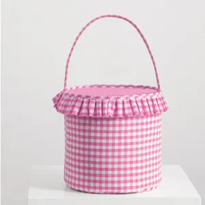 Wholesale Personalized Candy Tote Seersucker Gift Kid Buckets Ruffle Gingham Easter Baskets