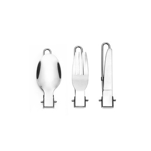 Ensemble de couverts pliables en acier inoxydable pour le camping en plein air, couteau, fourchette et cuillère portables avec pochette de transport, couleur argent - Product Image 2