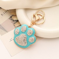 Porte-clés mignon en émail avec empreinte de patte et strass, breloque de sac en forme de patte de chien ou de chat, cadeau souvenir tendance pour les amoureux des animaux