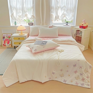 Cho Oeko Tex Rửa Sạch Chải Bông Bốn Mảnh Bộ Đồ Giường Thiết Kế Bướm Thêu Mùa Hè Chăn Mới Thiết Kế Gối Ga Giường - Product Image 2