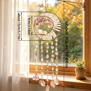 En gros, Carillon éolien mural artisanal en pierre naturelle, avec pendentif <span class=keywords><strong>Arbre</strong></span> de Vie en <span class=keywords><strong>agate</strong></span> et cristaux de guérison - Product Image 5