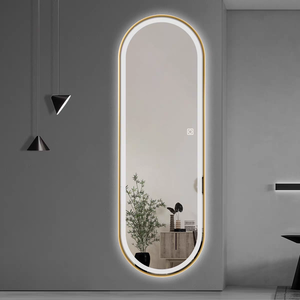 Tùy chỉnh hình bầu dục đặc biệt LED chảy ánh sáng thời gian hiển thị nhiệt độ Màu Đen Đóng Khung thông minh gương - Product Image 4