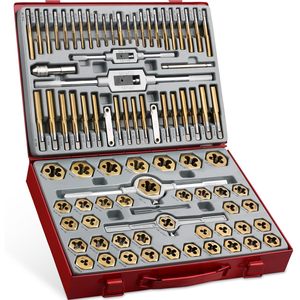 Jeu de 86 pièces de tarauds et filières hexagonales en acier allié, métriques M3 à M16 et SAE 4-40 à 9/16-18, pour réparation de filetages grossiers et fins - Product Image 1