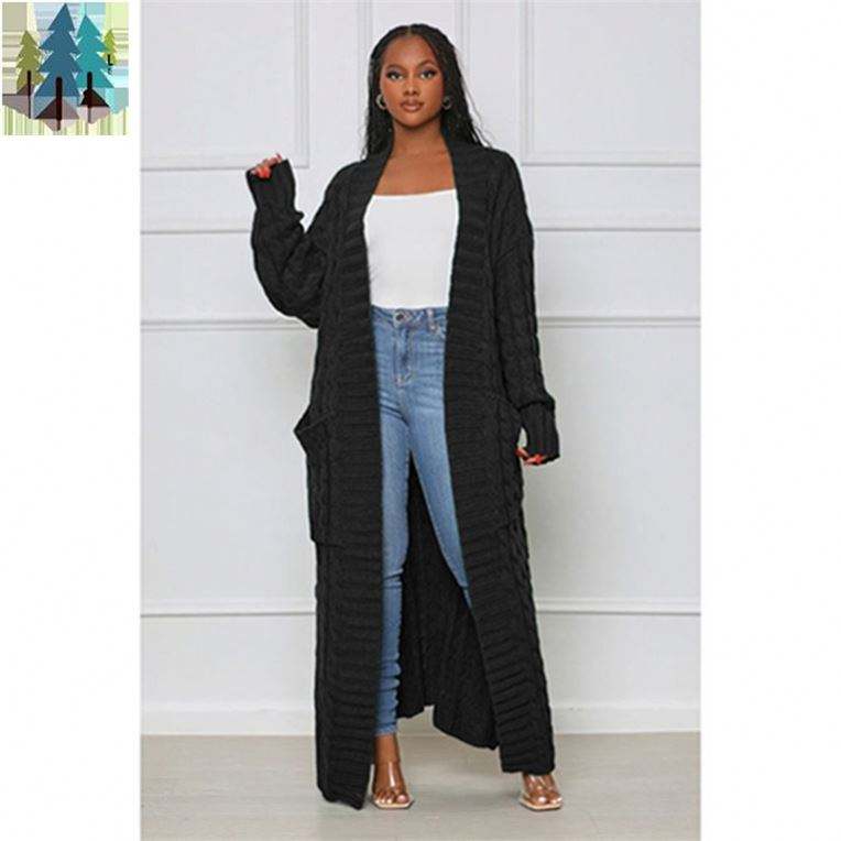 Strickjacke Pullover Strick Lang Lange Lange Maxi-Strickjacke Mit