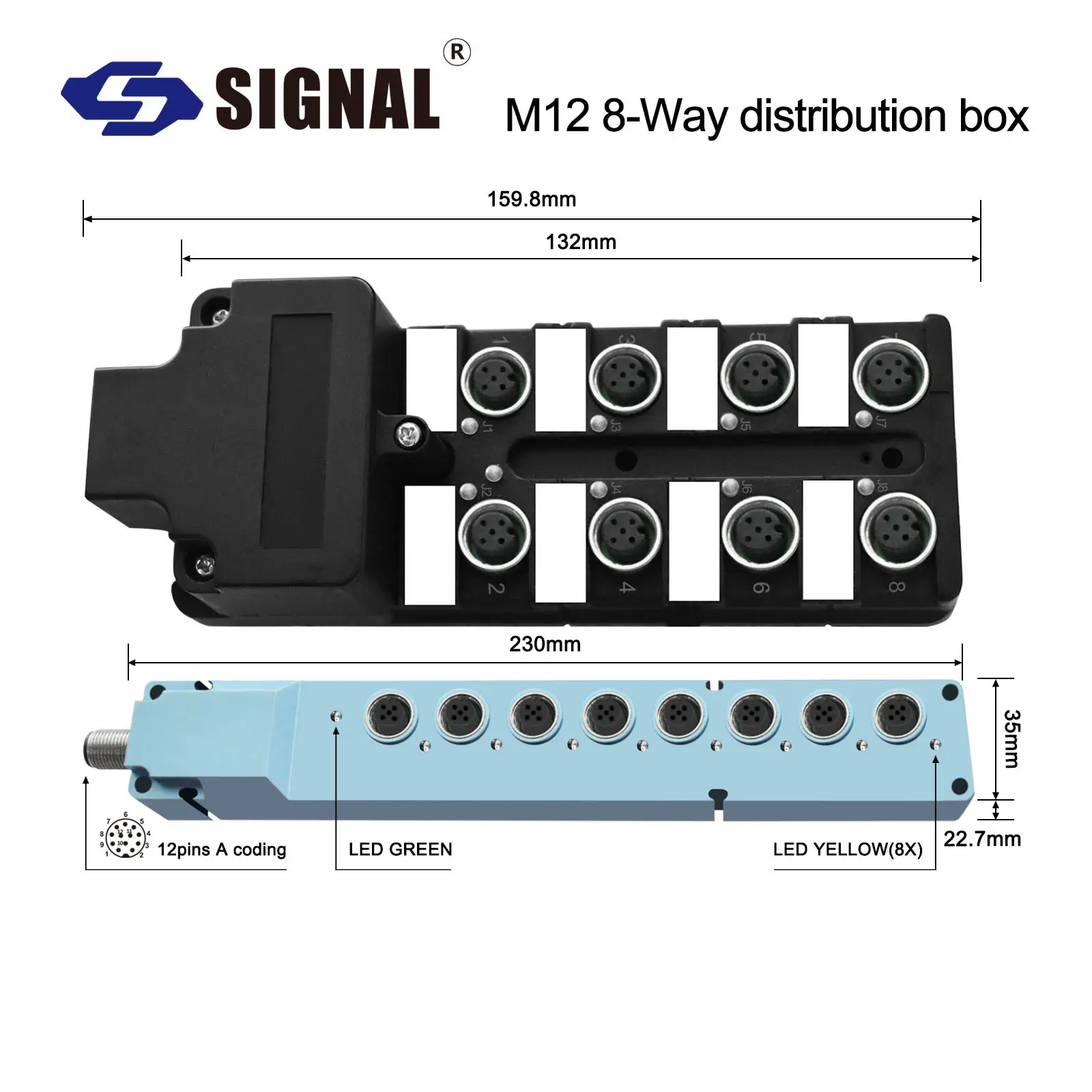 Signaal M12 4-weg Verdeelkast Met Industriële Automatisering Ip67 Ip68 Connectoren