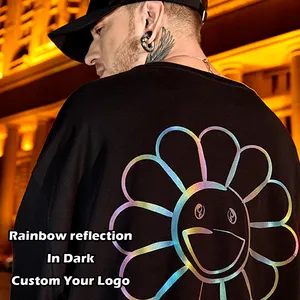 Wholesale 100% Cotton Blank Plain Oversized T Shirt Custom Printing Rainbow Reflective Logo Plus Size Men's Reflection T-shirts