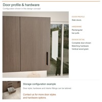 Meuble de cuisine moderne en placage de bois avec portes à battants, aménagement en U, dimensions personnalisées, boîtes en panneaux mélaminés et rangement coulissant