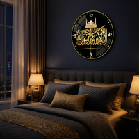 Horloge murale islamique, mosquée, Shahada, calligraphie arabe, cristal acrylique brillant noir or, décoration d'intérieur, art moderne, grand cadeau