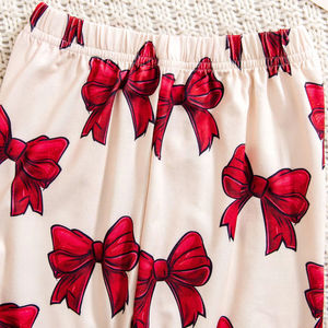 Turn-Down Collar manga pantalones largos conjunto de plumas cómodo transpirable Bowknot estampado otoño pijamas para niñas - Product Image 6