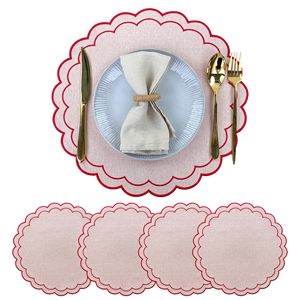 Nouvelle serviette festonnée en pur lin, luxe français, broderie en coton et lin, set de table en toile de coton pour mariage - Product Image 1
