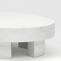 Table basse ovale en marbre blanc naturel, base incurvée segmentée, table basse contemporaine pour la maison, maison de rêve