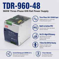 Alimentation électrique sur rail DIN triphasée 960W 48V 20A TDR-960-48, alimentation à découpage à PFC actif, contrôle industriel SMPS