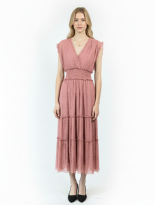 Vestido elegante sin mangas con cuello en V, volantes escalonados y <span class=keywords><strong>encaje</strong></span> <span class=keywords><strong>de</strong></span> malla - Product Image 4