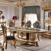 Meubles en bois classiques de luxe, table de salle à manger sculptée à la main en or pour la Turquie, ensemble de meubles de salle à manger