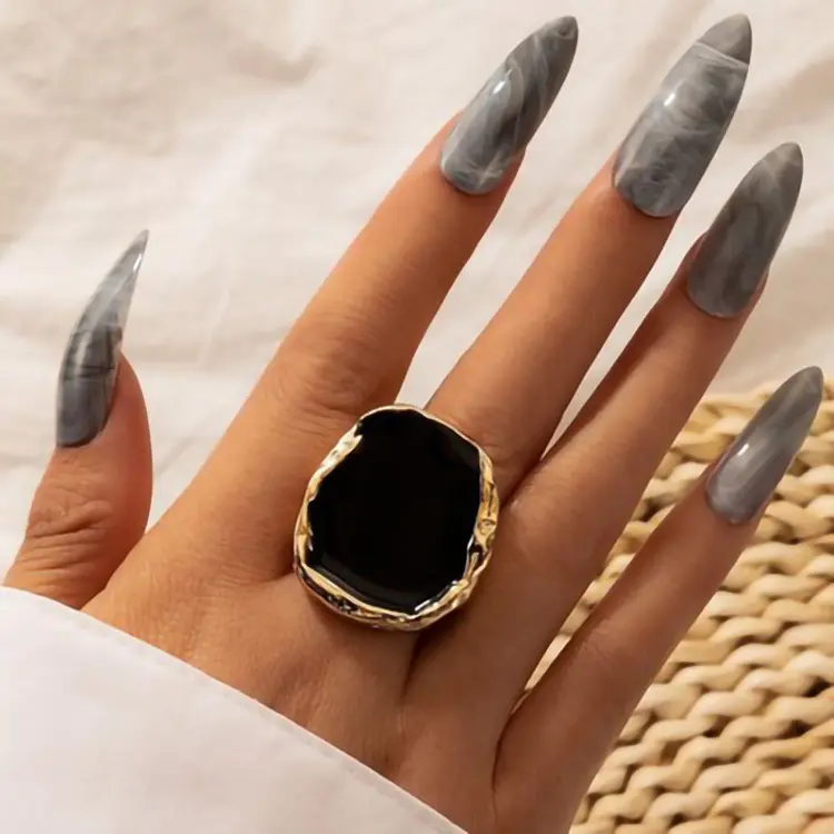 Anillo gótico accesorios de joyería dijes anillo oro piedra nuevo para mujer bohemio negro oro plata aleación dedo anillo 1PC/bolsa opp