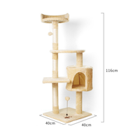 Grande tour d'arbre à chat en bois naturel moderne à 4 niveaux grimpeur de chat d'intérieur avec griffoirs en sisal perchoir et jouets emballés dans du carton