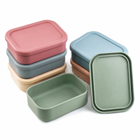 Boîte de conservation alimentaire compacte 17,5 cm, compatible micro-ondes, réutilisable, avec couvercle hermétique, pour le bureau, les étudiants, les voyages, boîte à lunch carrée en silicone