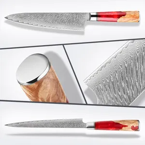 Profession eller geschmiedeter Griff Japanischer Damaskus Stahl Chef Santoku Carving Utility Küchenmesser set