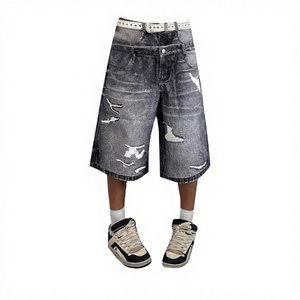 Shorts en jean japonais droits pour homme, style streetwear d'été, coupe ajustée, délavés, vintage, imperméables, écologiques, décontractés, avec poches - Product Image 3