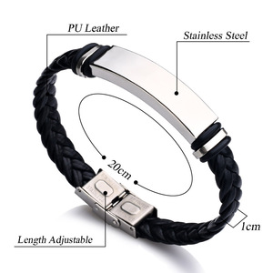 <span class=keywords><strong>Bracciale</strong></span> da <span class=keywords><strong>Uomo</strong></span> Intrecciato Avvolgente in Pelle PU Nera con Ancora in <span class=keywords><strong>Acciaio</strong></span> Inossidabile, Semplice e Regolabile, con Logo Personalizzato Inciso, di Grande Successo - Product Image 2