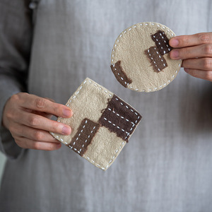 Ramie Hand Sewn Patch <b>Coaster</b> Round Fabric Heat Insulation Mat For Tea <b>Set</b> - Product Image 1